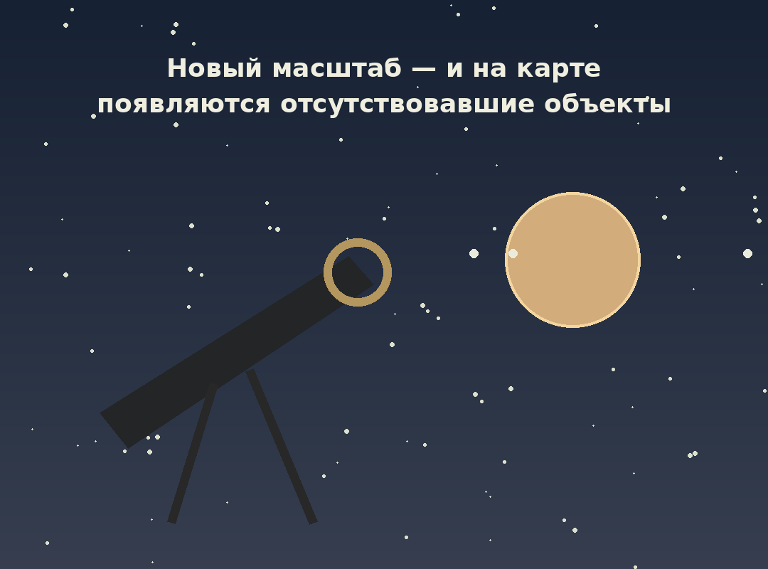 Телескоп и новый масштаб наблюдаемой карты