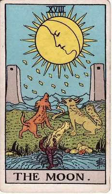 XVIII. Луна — Рыбы. Колода Райдера—Уэйта, 1909
